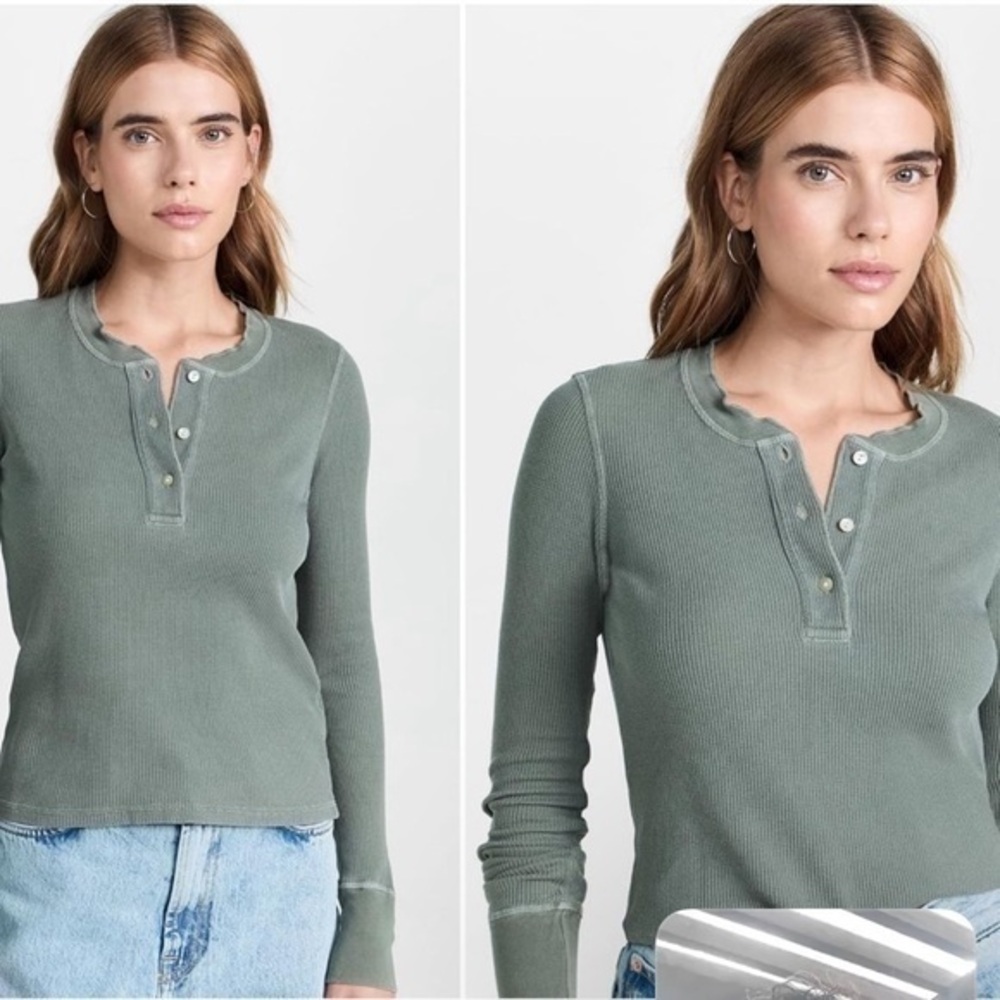 AMO Textured BLUE Thermal Henley Tee Long Sleeve Size XS